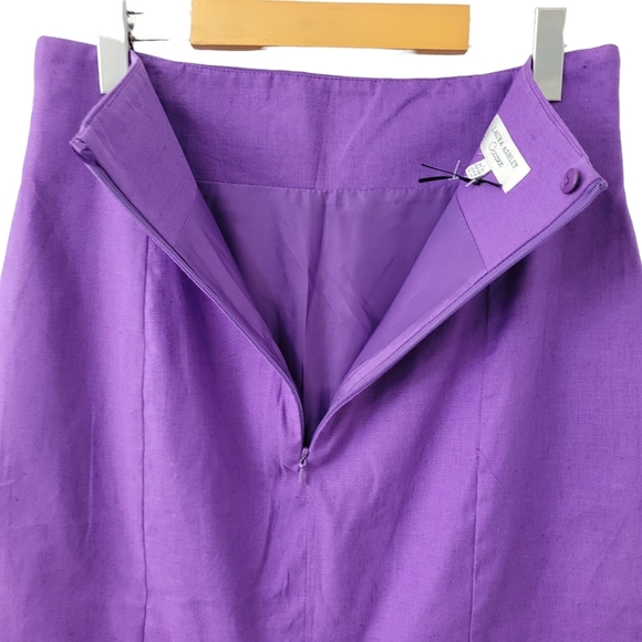 Laura Ashley Vintage Linen Skirt Midi Pencil Back Pleated Paneled Stretch SZ 8 - Picture 4 of 8